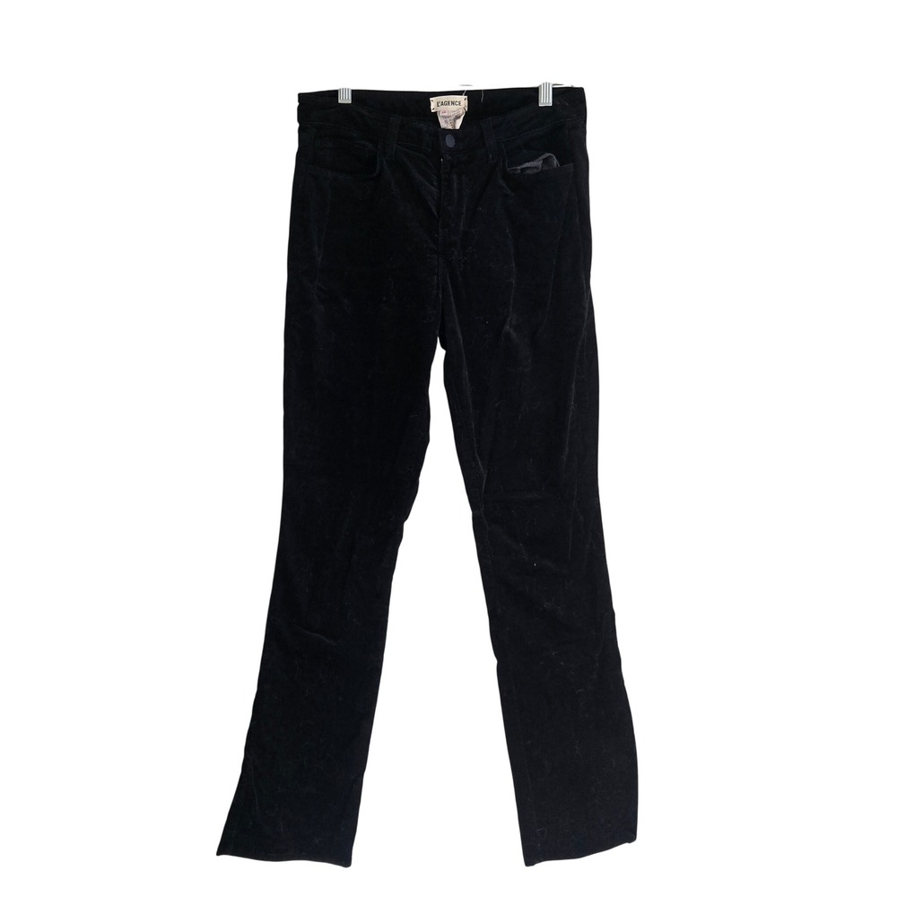L'AGENCE 26 Velvet Pants Women Black Excellent Straight Leg Made in USA